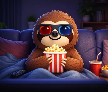 Termy the sloth learning a language while watching a movie